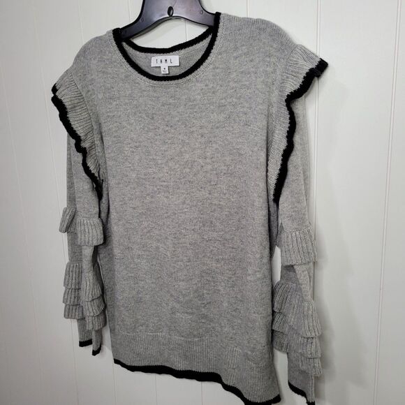 THML Ruffled Knit Top Sweater Gray Womens Size Medium Boho - Picture 3 of 9